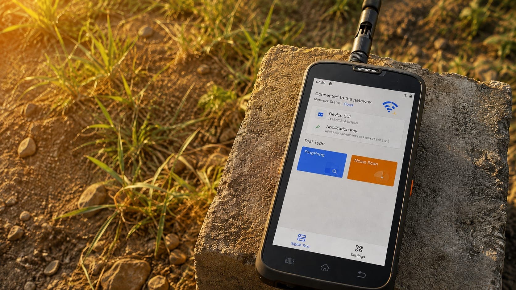 Field team checking LoRaWAN coverage against the gateway